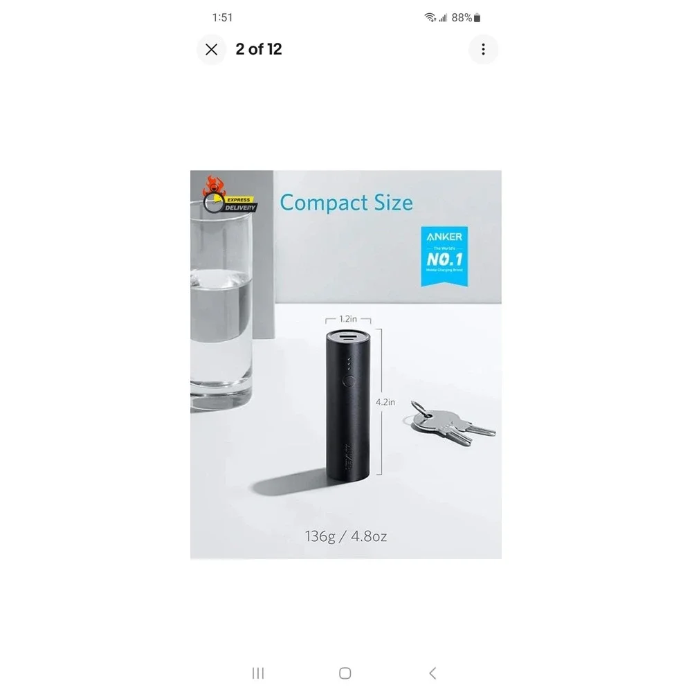 Powercore‎ 5,000Mah Portable Charger, Ultra-Compact 5K External Battery w/...